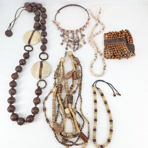 Wooden Bead Fashion Jewelry Lot of 5 Necklaces and 1 Bracelet
